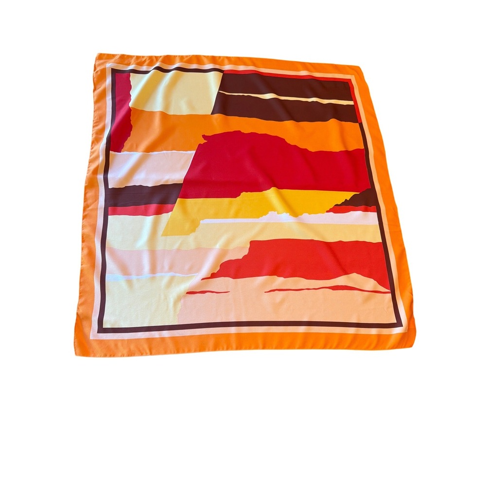 Tie Rack Scarf Orange Abstract Sunset Art of the Scarf Square Italian Polyester